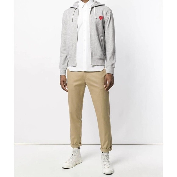 COMME DES GARCONS PLAY GRAY FULL ZIP HOODIE WITH RED HEART SIZE EXTRA LARGE - Picture 5 of 15